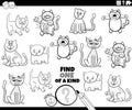 one of a kind game with cartoon cats coloring page Royalty Free Stock Photo