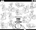 one of a kind game with cats and dogs on Christmas coloring page Royalty Free Stock Photo