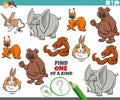 One of a kind game for children with cartoon wild animals Royalty Free Stock Photo