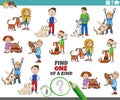 One of a kind task with cartoon children and their dogs Royalty Free Stock Photo