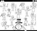 One of a kind task with cartoon pupils children coloring page Royalty Free Stock Photo