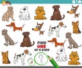 One of a kind task for children with cartoon purebred dogs Royalty Free Stock Photo