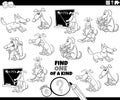 One of a kind task with funny cartoon dogs coloring page Royalty Free Stock Photo