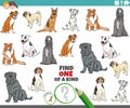 One of a kind task for kids with cartoon purebred dogs Royalty Free Stock Photo