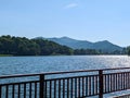 One lane bridge on Lake Junaluska`s Dam in Asheville, Haywood County, North Carolina