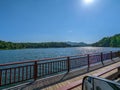 One lane bridge on Lake Junaluska`s Dam in Asheville, Haywood County, North Carolina