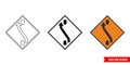 One lane crossover Back roadworks sign icon of 3 types color, black and white, outline. Isolated vector sign symbol