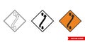 One lane crossover out roadworks sign icon of 3 types color, black and white, outline. Isolated vector sign symbol