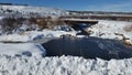 One lane snow covered bridge