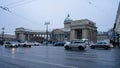 St. Petersburg, Russia, December 16, 2023. Traffic in front of the Kazan Cathedral in the city center.