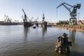 One of the largest Polish shipyards, located in Gdask on the left bank of the Martwa Wisa and Ostrow in Poland Royalty Free Stock Photo