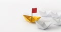 One leader ship leads other ships. Origami Boats Royalty Free Stock Photo