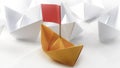 One leader ship leads other ships. Origami Boats Royalty Free Stock Photo