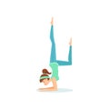 One Legged Crow Eka Pada Bakasana Yoga Pose Demonstrated By The Girl Cartoon Yogi With Ponytail In Blue Sportive