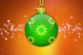 One light green hanging christmas tree ball with golden stars ornaments on a orange background with lens flare Royalty Free Stock Photo