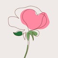 One line abstract art drawing close-up rose flower. Minimalistic style color image. Editable vector illustration EPS 10