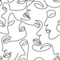 One line abstract face contours seamless pattern