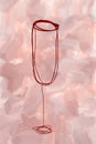 one line abstract red sparkling wine glass on minimalist watercolor gouache paint brush texture background