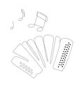 One line accordion illustration with notes. music instrument line art. accordion logo icons vector design.