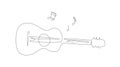 One line acoustic guitar illustration with notes. Music band instrument line art. steel guitar logo icons vector design. Royalty Free Stock Photo