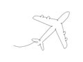 One line airplane drawing. Minimalism art. Continuous line plane transportation