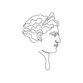 One line ancient greek statue. Greece mythology sculpture hand drawn continuous line, Artemis goddess head. Modern