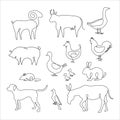 One Line hand drawing farm animals set outline Icon