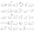 One line animals set, logos. vector stock illustration. Turkey and cow, pig and eagle, giraffe and horse, dog and cat Royalty Free Stock Photo