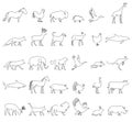 One line animals set, logos. vector stock illustration. Turkey and cow, pig and eagle, giraffe and horse, dog and cat