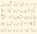 One line animals set, logos. vector stock illustration. Turkey and cow, pig and eagle, giraffe and horse, dog and cat