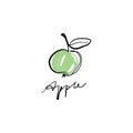 One line apple stylish drawing. Silhouette continuous line fruit, vector EPS Illustrator art Royalty Free Stock Photo