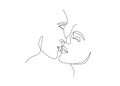 One line art of love couple kiss. Man and woman faces minimalist style for print, contemporary vector continuous linear Royalty Free Stock Photo