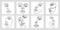 One Line art portraits. Abstract female face painting. Woman contour silhouette. Continuous drawing posters