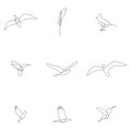 One line bird set. Birds collection. Hand drawn vector illustration Royalty Free Stock Photo