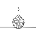 One line birthday cake with candle minimalist design banner vector illustration isolated on white background for celebration Royalty Free Stock Photo