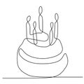 One line birthday cake with candle minimalist design banner vector illustration isolated on white background for celebration Royalty Free Stock Photo