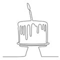 One line birthday cake with candle minimalist design banner vector illustration isolated on white background for celebration Royalty Free Stock Photo