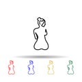 One line, body, woman multi color icon. Simple thin line, outline vector of human icons for ui and ux, website or mobile