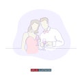 Continuous line drawing of man and woman with glasses of wine. Vector illustration. Royalty Free Stock Photo