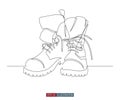 Continuous line drawing of military style boots. Vector illustration. Royalty Free Stock Photo