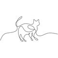 One line cat design silhouette in hand drawn minimalism style isolated on white background. Cat kitten face with long tail. Pet