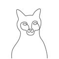 One line cat design silhouette in hand drawn minimalism style isolated on white background. Cat kitten face with sharp eyes. Pet