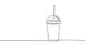 One line continuous cardboard paper cup symbol concept. Silhouette of fast food restaurant drinks coffee juice or