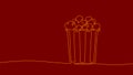 One line continuous cinema popcorn symbol concept. Silhouette of dessert holiday snack corn. Digital white single line