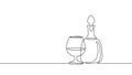 One line continuous cocktail glass symbol concept. Silhouette of alcoholic drink vermouth. Digital white single line