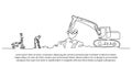 One line continuous of dig the ground using an excavator