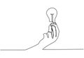One line continuous draw human with a light bulb. Hand hold light bulb logo identity. Character woman or male doctor, hand holding Royalty Free Stock Photo