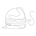 One line continuous drawing of burger. Line simple cheeseburger