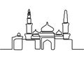 One line continuous drawing modern mosque with minimalist design isolated in one white background islamic symbol sign