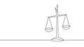 One line continuous judgment lawyer scale symbol concept. Crime punishment verdict justice system government. Digital